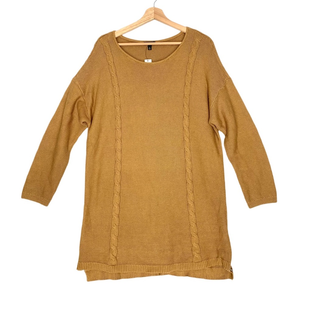Talbots Cable Knit Crew Neck Sweater Side Zippers Light Brown Size 1X NWT